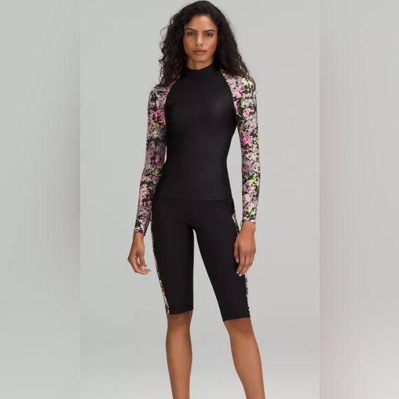 Lululemon WatersideUVP LS Black / Stencil Blossom Pink Multi Set M/4